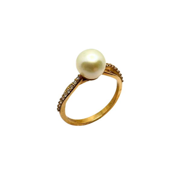 Anello in Oro Rosa 18 KT con Perla d'Acqua Dolce e Zirconi AN077