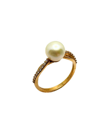Anello in Oro Rosa 18 KT con Perla d'Acqua Dolce e Zirconi