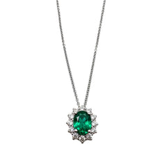 Davite&amp;Delucchi 18kt White Gold Necklace with Emerald and Diamond Pendant