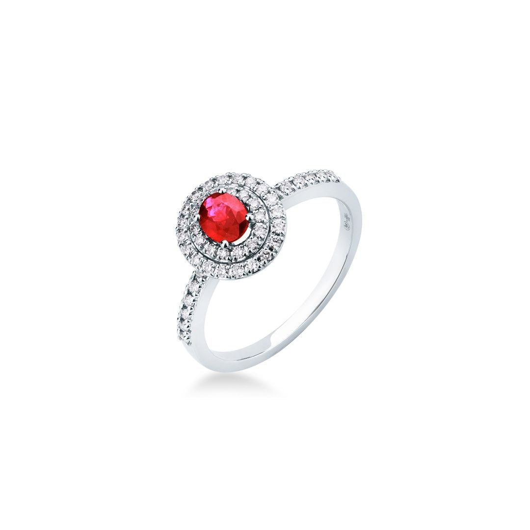 Anello Mirco Visconti con Rubino Doppio Giro di Diamanti e Diamanti sul Gambo AB777/R