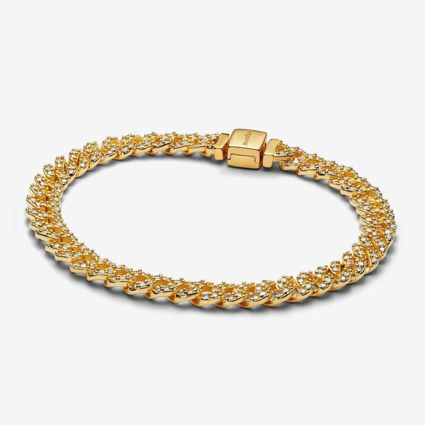 Bracciale Pandora Catena Maglia Cubana Pavè Placcato Oro Giallo