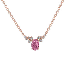 Geometric Rose Gold Necklace with Oval Pink Sapphire and Diamonds