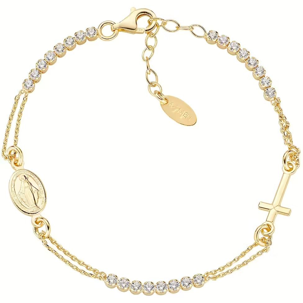 Bracciale Amen Rosario Tennis Dorato Con Zirconi Bianchi BRCRMIGBZ3
