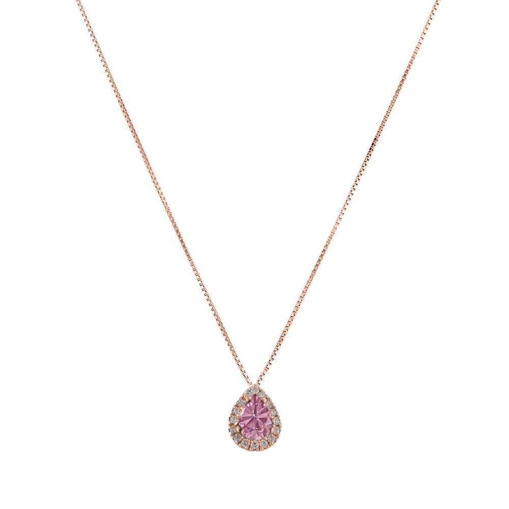Rose Gold Necklace with Drop-Cut Pink Sapphire and Diamonds