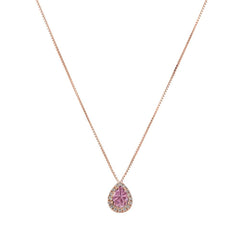 Rose Gold Necklace with Drop-Cut Pink Sapphire and Diamonds