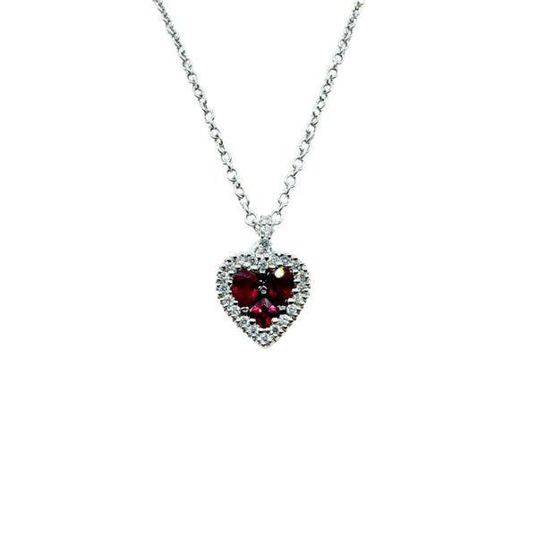 Collana Davite&Delucchi in Oro Bianco con Pendente Cuore con Rubini e Diamanti CLN011105RB