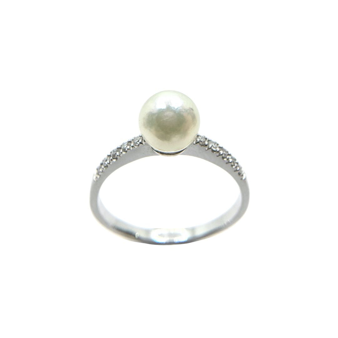 Anillo Bibigì de oro blanco con perla de Akoya de 6 mm y diamantes