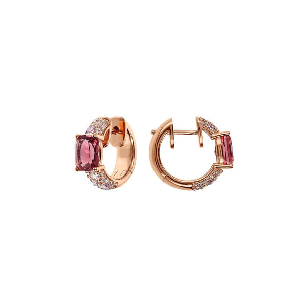Pendientes de aro Bronzallure con gema prismática de corte mosaico burdeos y pavé de circonitas cúbicas