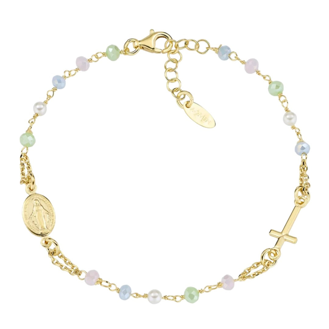 Bracciale Amen Rosario Dorato con Cristalli e Perle BROGMA3