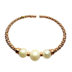 Lelune Rigid Rose Bracelet with 3 Pearls