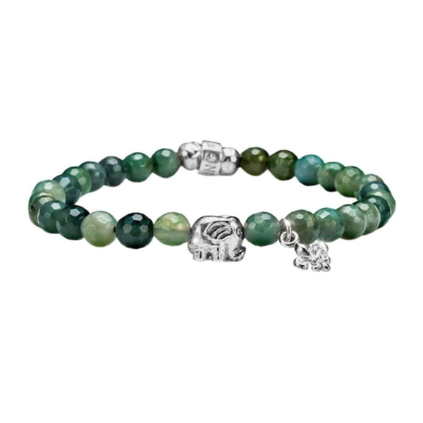 Maria Cristina Sterling Bracelet with Elephant and Moss Agate