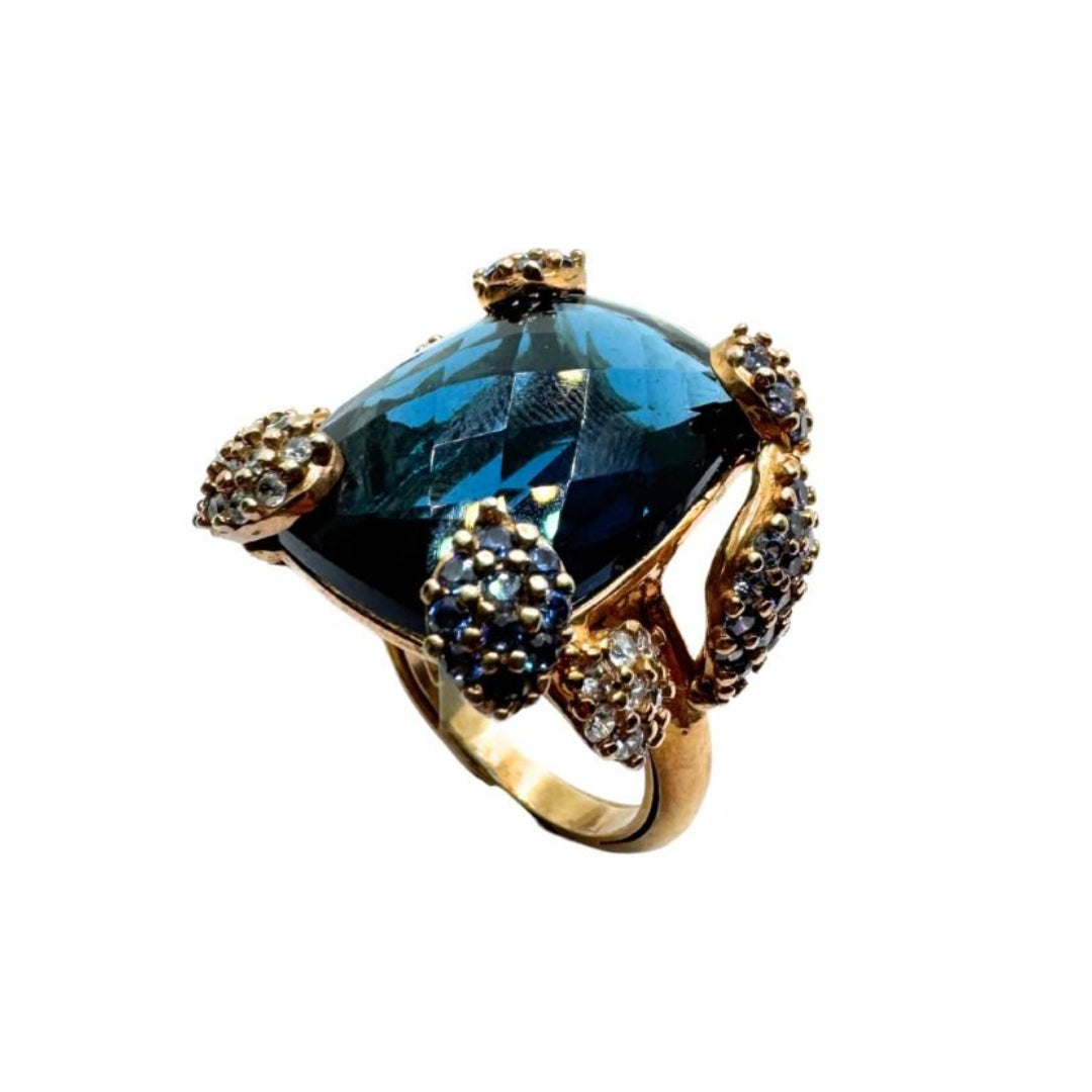 Fiorini Silver Ring with Blue Quartz and Zircons