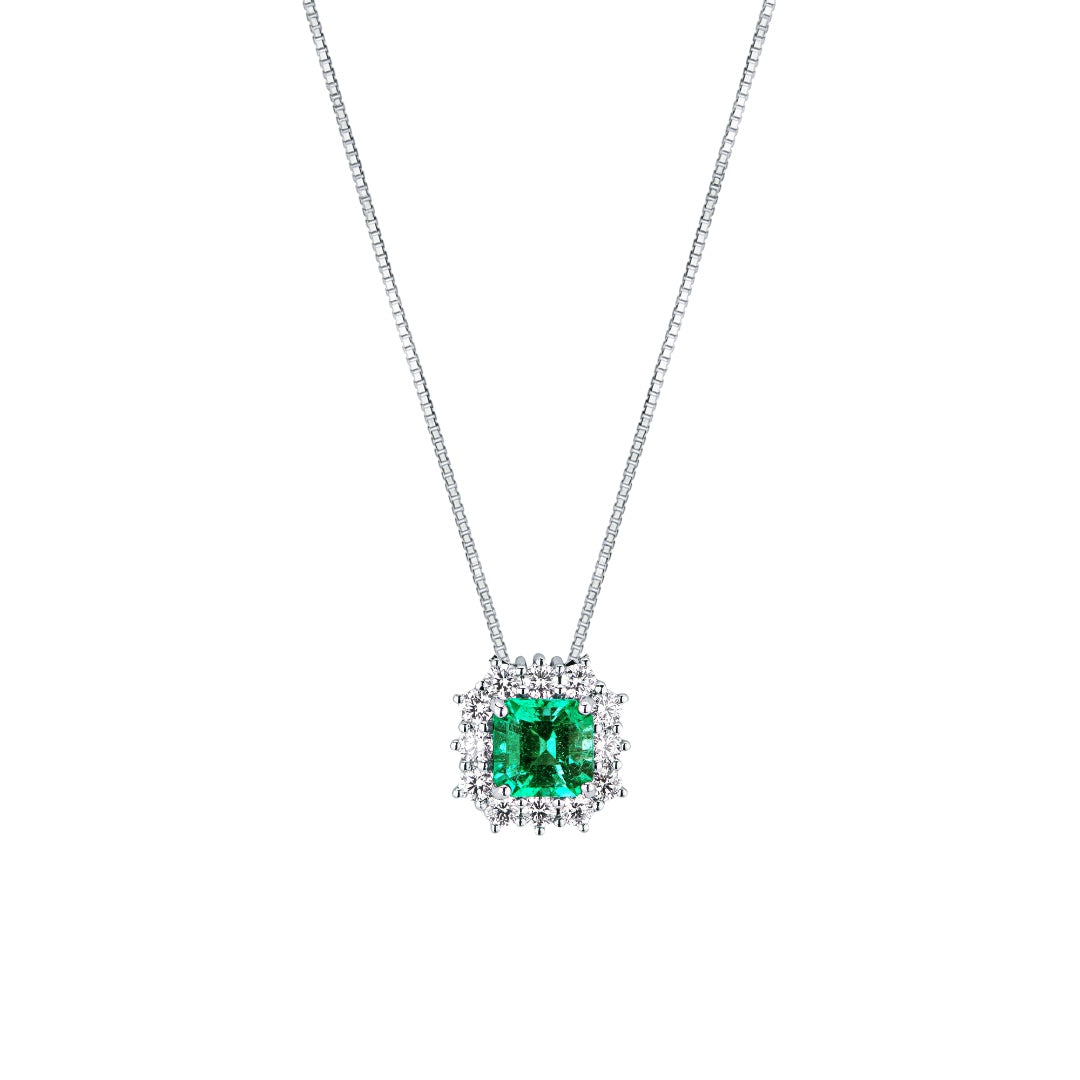 Collana Mirco Visconti in Oro Bianco 18 KT con Smeraldo Ottagonale e Diamanti Z740/B20SU