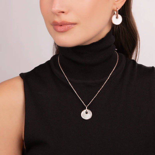 Collana Bronzallure con Pendente a Bottone in Pietra Naturale Piatta