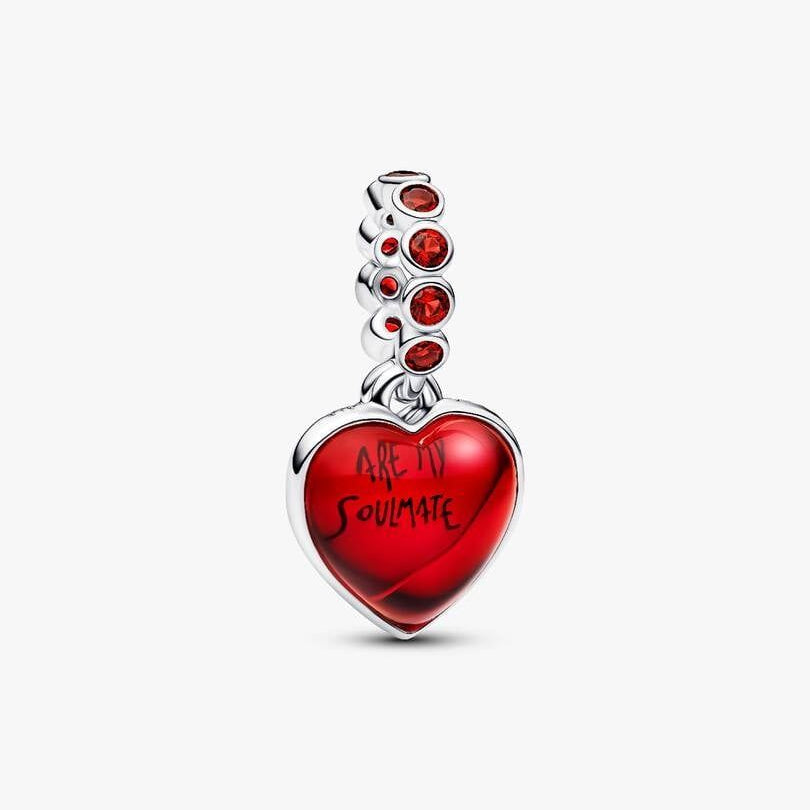 Charm colgante de doble corazón de Pandora en cristal de Murano rojo