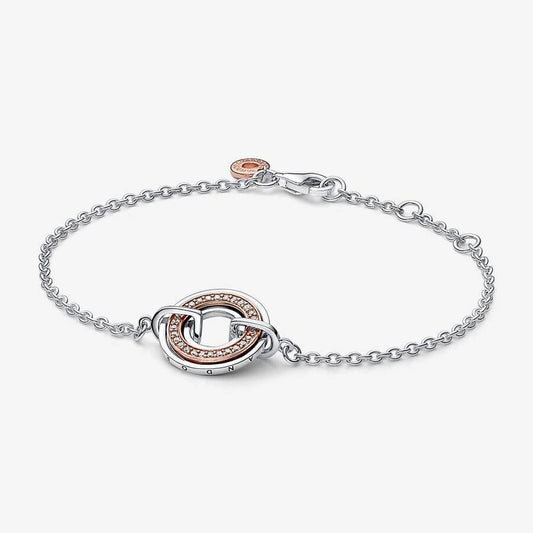 Pulsera Pandora de círculo bicolor con logotipo y pavé