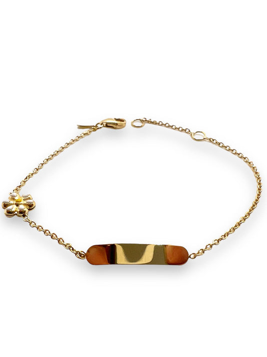 Yellow Gold Baby Bracelet with Tag and Daisy