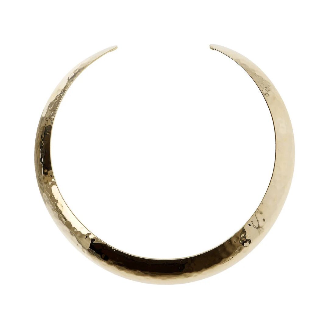 Collana Etrusca Chocher Rigida Martellata Placcata Oro Giallo WSET00334.Y