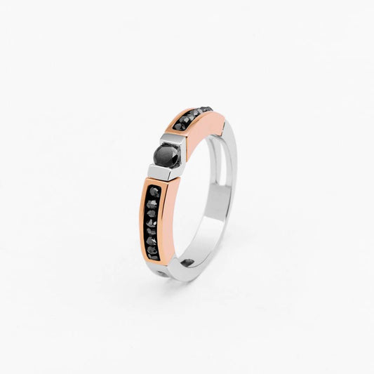 Anello Zancan in Oro Bianco e Rosa con Diamante Nero