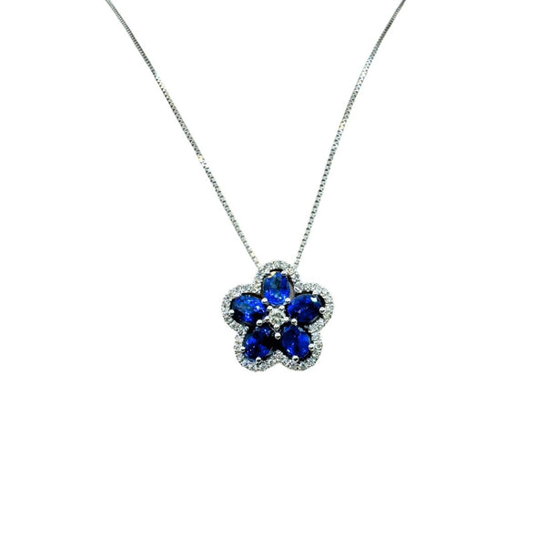 Collana Iannelli Hand Made con Pendente Fiore con Zaffiri e Diamanti ART2569R