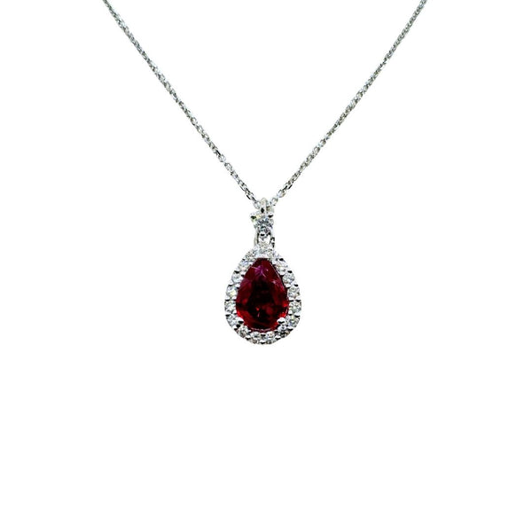 Collana Golay in Oro Bianco con Rubino Taglio Goccia e Contorno di Diamanti PCL032DIRU