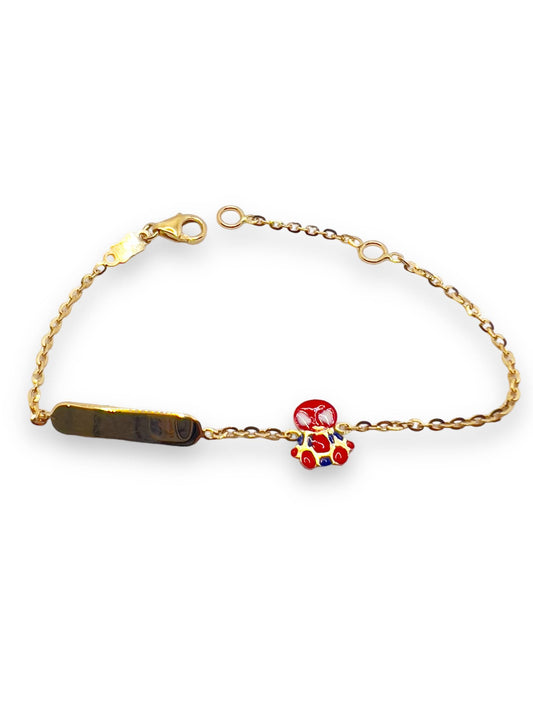 18kt Yellow Gold Baby Bracelet with Tag and Enamelled Spider-Man
