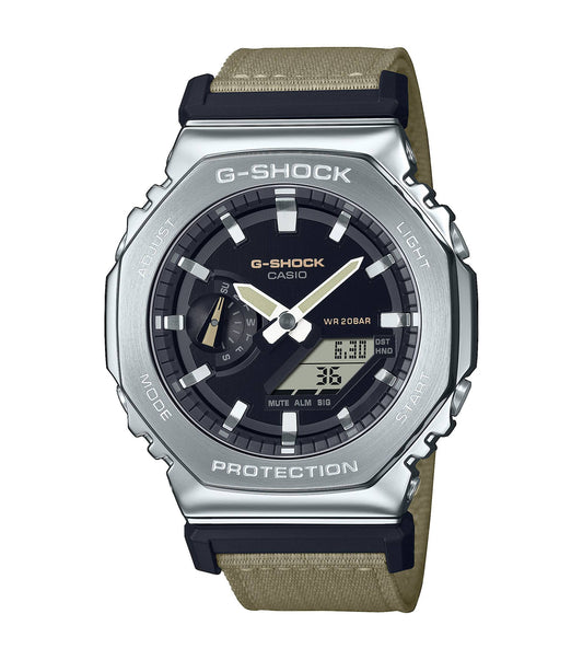 Orologio G-Shock da Uomo con Cassa Ottagonale in Acciaio e cinturino in Tessuto Verde
