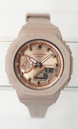 Women's G-Shock Watch with Octagonal Case, Pink Strap, and Mirrored Rose Dial