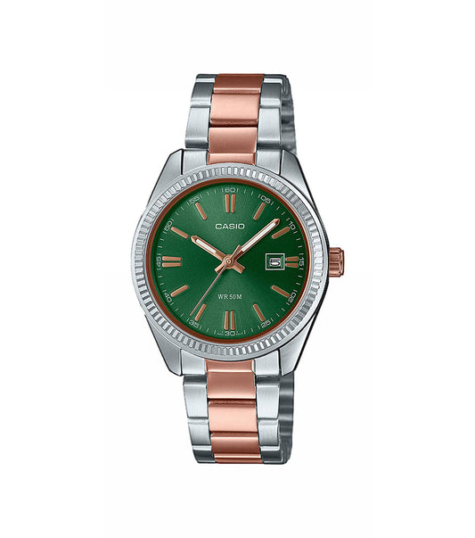 Orologio Casio Bicolore Acciaio e Rose con Quadrante Verde