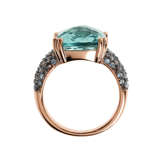 Anello Bronzallure Cocktail Con Prisma Gem Quadrata Verde E Pavé