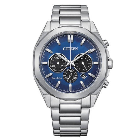 Citizen Men's Chronograph Watch with Octagonal Case and Blue Dial