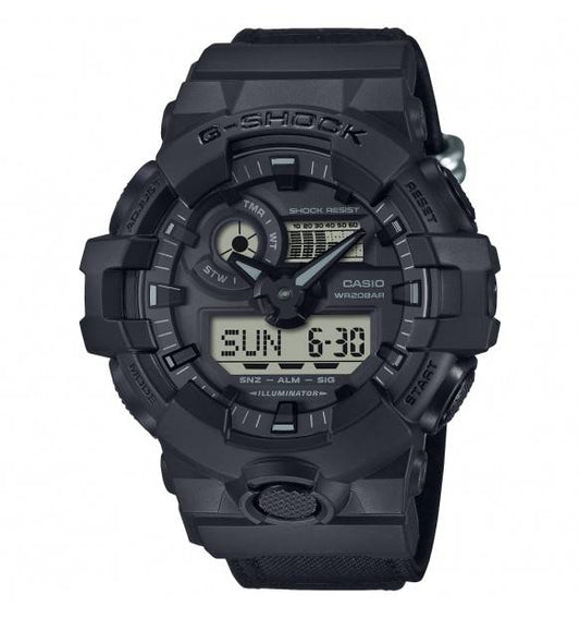 Orologio G-Shock con Cassa in Resina Nera e Cinturino in Tela Nero
