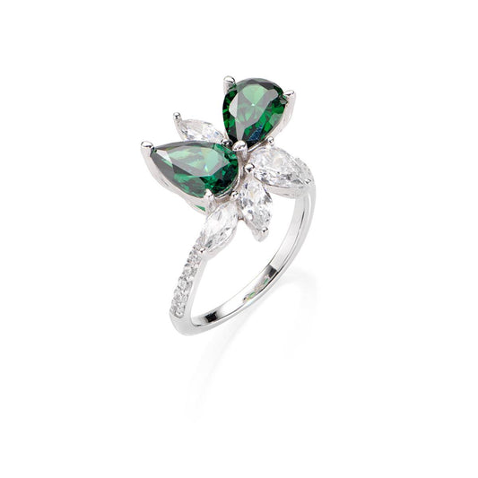 Anillo Stardust con circonitas blancas y verdes