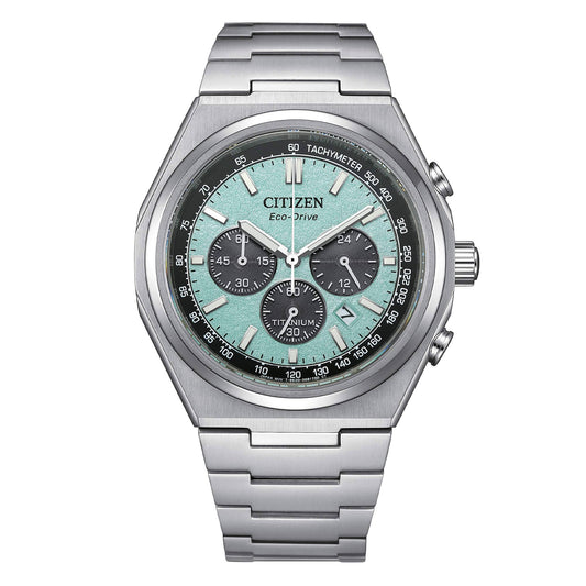 Citizen Men's Ecodrive Super Titanium Chronograph Watch with Turquoise Dial