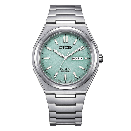 Citizen Men's Super Titanium Eco Drive Watch with Turquoise Dial