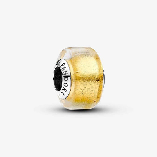 Charm Pandora Mini Vetro Di Murano Foglia D’Oro