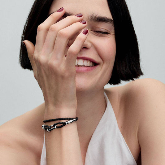 Pandora Brown Leather Double Bracelet with Adjustable Lobster Clasp