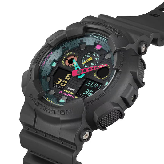 Black G-Shock Men's Watch with Multicolor Hands and Markers