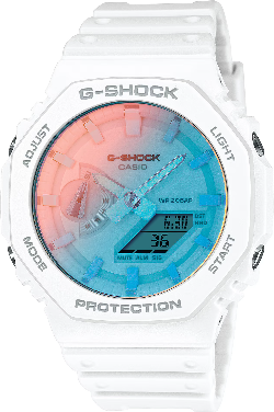 G-Shock Classic Series GA-2100 Watch with White and Translucent Blue Dial