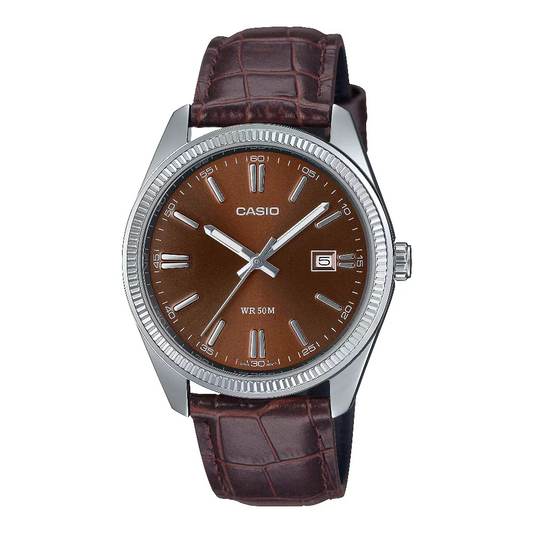 Casio MTP Watch with Brown Dial and Brown Leather Strap