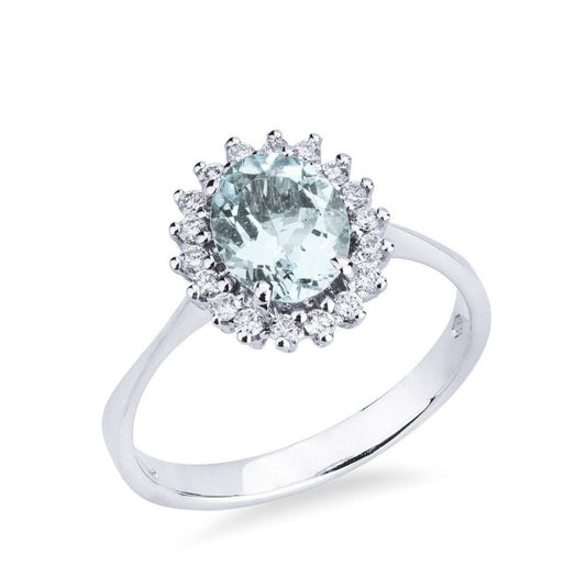 Anello Bibigì In Oro Bianco Con Acquamarina Ovale E Diamanti