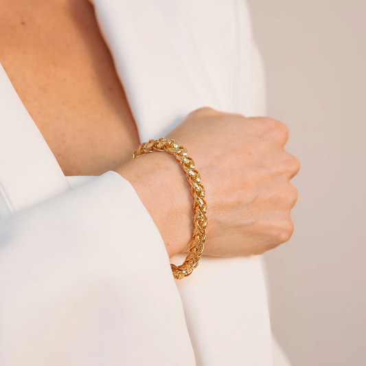 Pulsera etrusca Maxi con cadena de trigo martillado