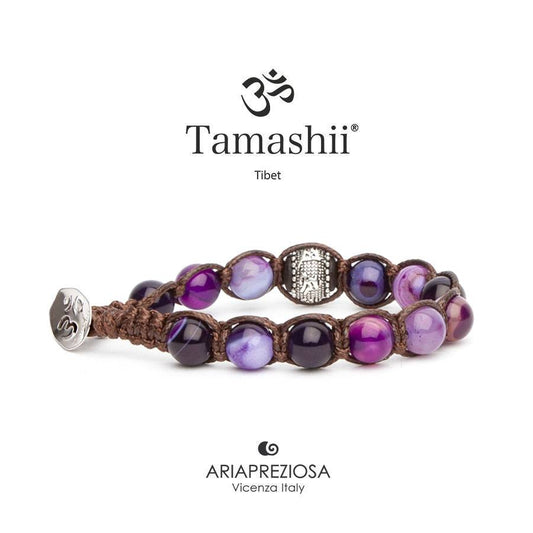 Bracciale Tamashii® Originale con Ruota della Preghiera Agata viola striata