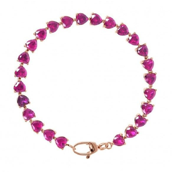 Pulsera de tenis Bronzallure con corazones de circonita cúbica fucsia