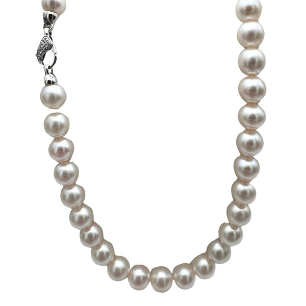 Collar con Perlas Akoya de 8,5 mm y Cierre de Langosta de Oro Blanco y Diamantes