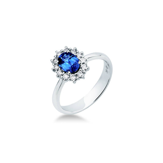 Mirco Visconti Ring with Oval-Cut Sapphire and Diamond Surround