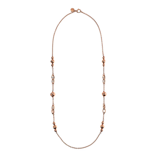 Collana Bronzallure Lunga Con Maglie Ovali Intrecciate E Bead Lucide