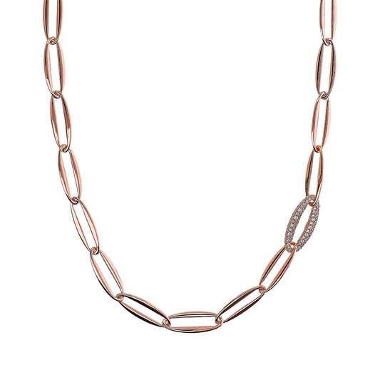 Collana Bronzallure Lunga Maglie Marquise Ed Elemento In Pavé Di Cubic Zirconia
