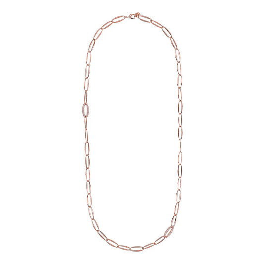 Collana Bronzallure Lunga Maglie Marquise Ed Elemento In Pavé Di Cubic Zirconia