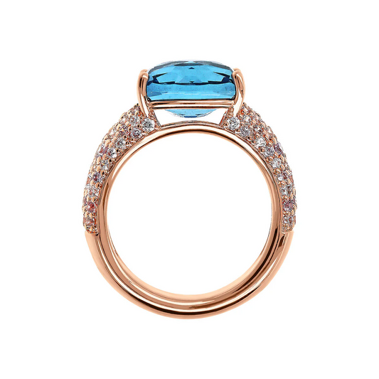 Anillo Bronzallure con gema prismática de talla mosaico azul y pavé de circonitas cúbicas